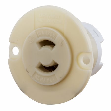 Bryant Midget Flanged Locking Receptacle, ML-1R, 15 A, 125V AC, 2 Pole, Screw Terminals 7468NM